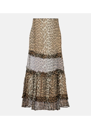Ganni Leopard-print ruffled chiffon maxi skirt
