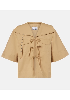 Ganni Bow-detail cotton and linen top