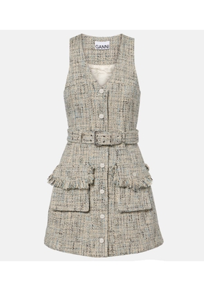 Ganni Belted tweed minidress