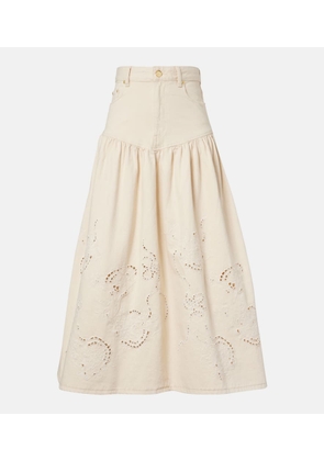 Ganni Broderie anglaise gathered denim skirt