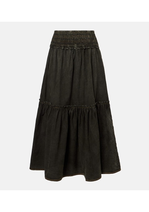 Ganni Smocked tiered cotton maxi skirt