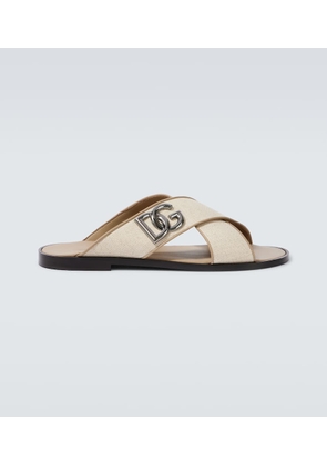 Dolce&Gabbana DG leather-trimmed canvas slides