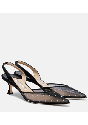 Manolo Blahnik Carolyne 50 polka-dot mesh slingback pumps