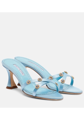 Manolo Blahnik Pyrenea embellished satin mules