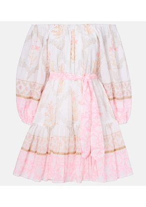 Juliet Dunn Printed off-shoulder cotton minidress
