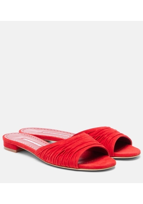 Manolo Blahnik Piruaflat gathered suede slides
