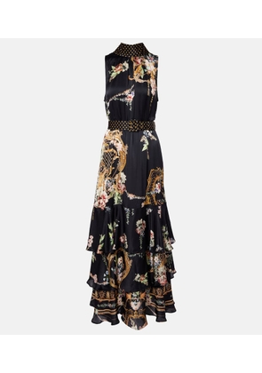 Camilla Belted floral tiered silk maxi dress