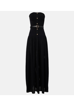 Self-Portrait Belted knitted strapless maxidress