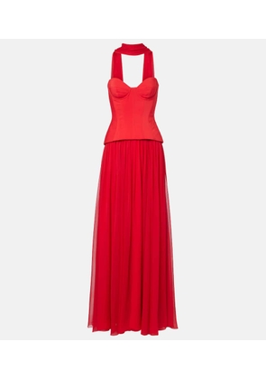 Monique Lhuillier Vermilion crepe and chiffon corset gown