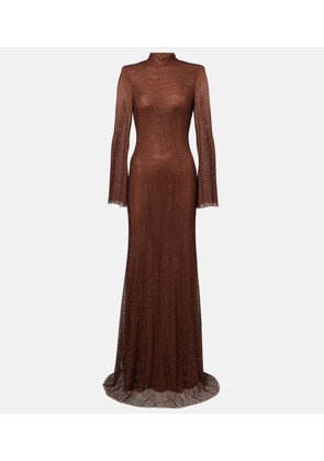 Self-Portrait Crystal-embellished mesh gown