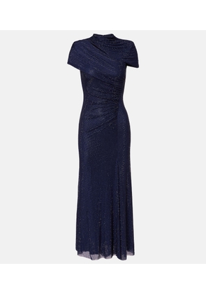 Self-Portrait Draped rhinestone mesh midi dress