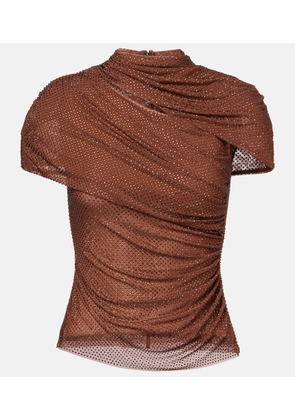 Self-Portrait Crystal-embellished draped mesh top