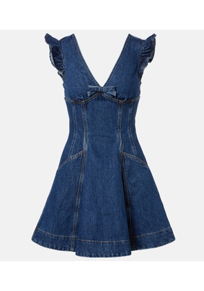 Self-Portrait Bow-detail ruffled denim minidress