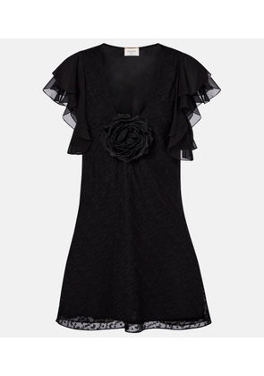 Saint Laurent Floral-applique embroidered minidress