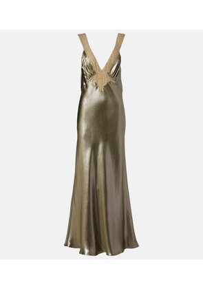 Saint Laurent Lace-trimmed silk charmeuse slip dress