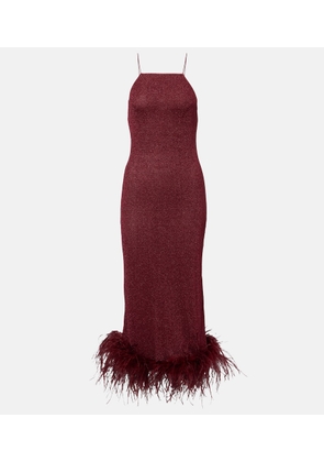 Oseree Lumiere feather-trimmed midi dress