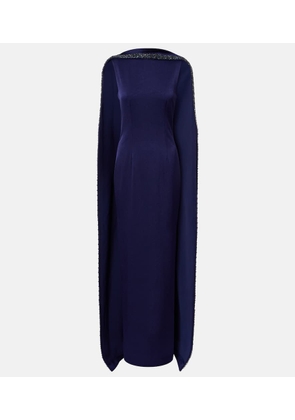 Roland Mouret Embellished caped satin crepe gown