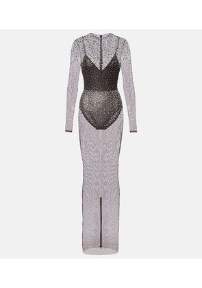Alex Perry Crystal-embellished mesh maxi dress
