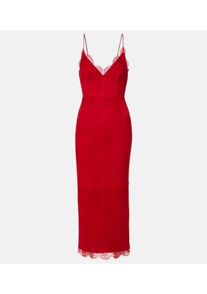 Alex Perry Lace-trimmed suede midi dress