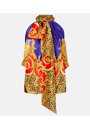 Versace Bow-detail printed silk satin top
