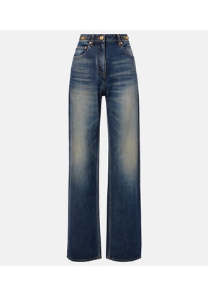 Versace Distressed high-rise wide-leg jeans
