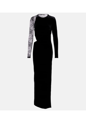 Self-Portrait Cutout lace-trimmed velvet maxi dress