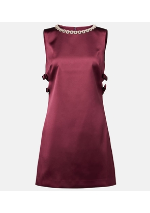Self-Portrait Bow-detail embellished satin minidress