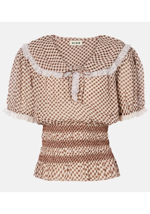 Rixo Britt gingham shirred crepe top