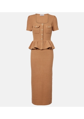 Self-Portrait Peplum waffle-knit midi dress