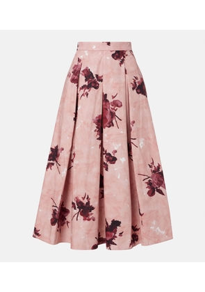 Erdem Floral pleated cotton poplin midi skirt