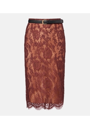 Self-Portrait Belted floral lace midi skirt