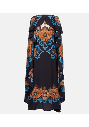 La DoubleJ Magic caped floral silk midi dress