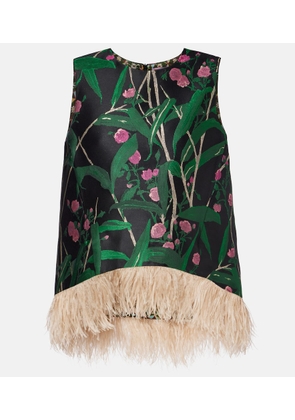 La DoubleJ La Scala feather-trimmed jacquard top