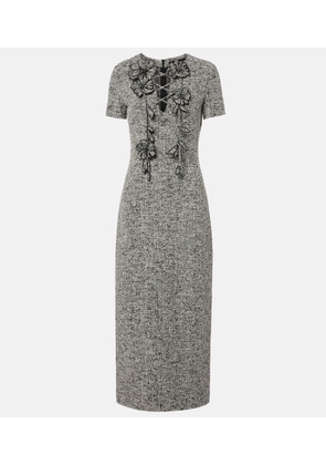 Oscar de la Renta Floral-applique cotton-blend tweed midi dress