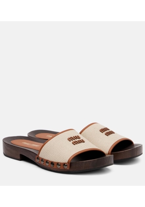 Miu Miu Logo leather-trimmed canvas clogs