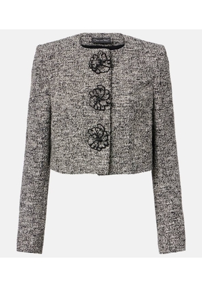 Oscar de la Renta Floral-applique cotton-blend tweed jacket