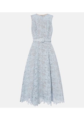 Oscar de la Renta Belted floral lace midi dress