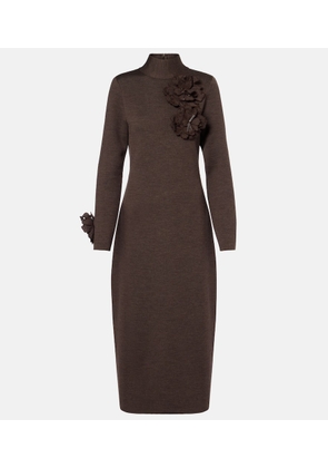 Oscar de la Renta Floral-applique wool-blend midi dress