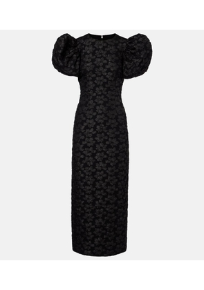 Rotate Floral jacquard puff-sleeve midi dress