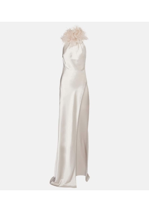 The New Arrivals Ilkyaz Ozel Jazzy feather-trimmed satin gown