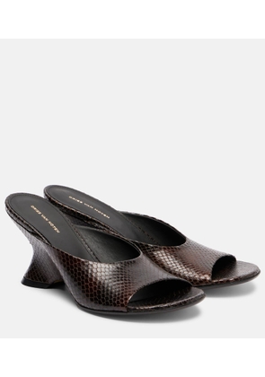Dries Van Noten 75 snake-effect leather wedge mules