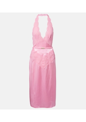 Gucci Lace-trimmed silk satin midi dress