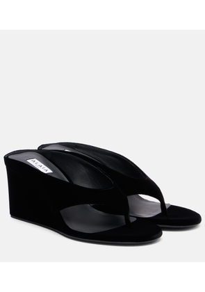 Alaia Velvet wedge thong sandals