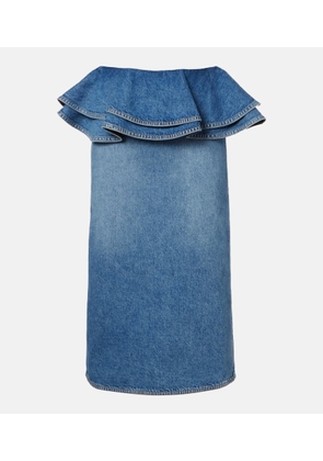 Plan C Peplum denim midi skirt