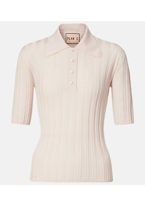 Plan C Ribbed-knit wool polo shirt