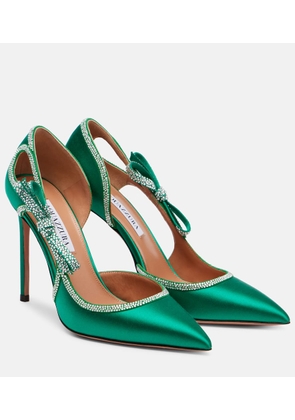 Aquazzura Soave Crystal 105 bow-detail satin pumps