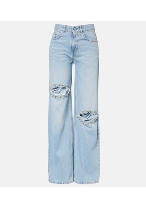 Area Distressed embellished wide-leg jeans