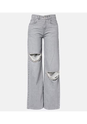 Area Distressed embellished wide-leg jeans