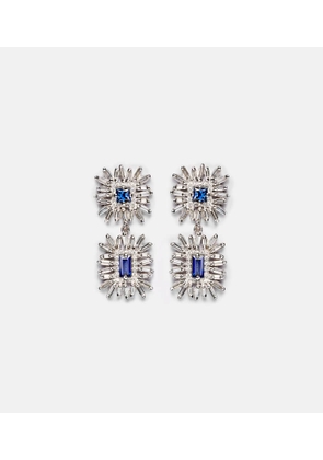 Suzanne Kalan 18k white gold drop earrings with blue sapphires and diamonds