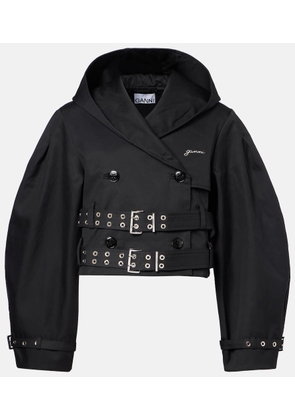 Ganni Belted cropped cotton jacket